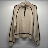 Z Supply Size M Women's Beige Stripe Zip Mock Neck Sweater