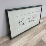 Green Wood Framed Art of Polar Bears in a Cafe by Artist Barbara Stone