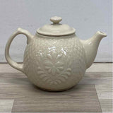 Longaberger Collectors Club Ivory Ceramic Teapot in Quilt Pattern