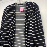 Mariel Size S-M Women's Black-White Stripe Maxi-Open Front Long Sleeve Top