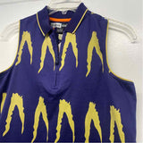 Jamie Sadock Size M Women's Navy-Yellow Pattern Zip Neck Sleeveless Top