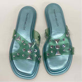 Tamara Mellon Stellaire Size 38-7.5 Women's Aqua Beaded Slide Sandals