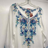 Johnny Was Size S Women's White-Multicolor Embroidered 3/4 Sleeve Blouse