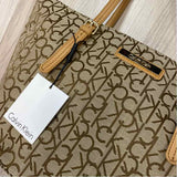 Calvin Klein Khaki Canvas Signature Tote Handbag