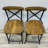Counter Height Brown-Black Wood-Metal Stool - Set of 2