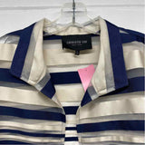 Lafayette 148 Women's Size L Blue-White Stripe Open Front Jacket