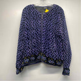 Icelandic Size L Women's Black-Purple Pattern Zip Up Sweater