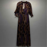 LAAGAM Size M Women's Purple- Multi Pattern Maxi-Short Sleeve Dress