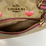 Coach Tan-Pink Signature Leather Shoulder Handbag