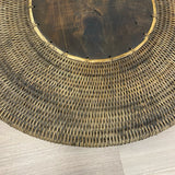 Vintage Thai Rice Handwoven Wood-Rattan Brown Side Table with Storage