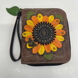 Chala Brown Faux Leather Patchwork Zip Around Wallet