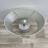 Table Top White-Silver Textured Ceramic Lamp w White Lamp Shade