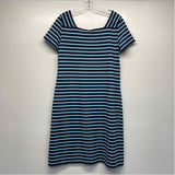 St. James Size 10-M Women's Navy-Aqua Stripe Short Sleeves Shift Dress
