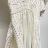 Chico's Size 2-L Women's White-Silver Stripe Maxi-Short Sleeve Dress