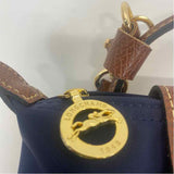 Longchamp Navy-Brown Fabric Colorblock Satchel Handbag