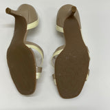 Franco Sarto Size 9 Tan-Cream Color Block Patent Leather Open Toe Pumps