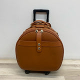 Smart Birdy Cognac Faux Leather Solid Round Suitcase