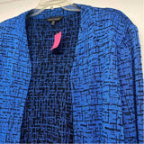 Ming Wang Size 2x Women's Blue-Black Pattern Open Front Long Sleeve Top