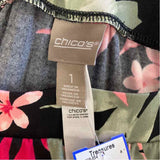 Chico's Size 1- (8-10) Women's Black-Multi Floral Asymmetrical Skirt