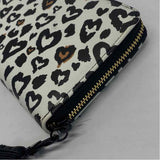 Betsey Johnson White-Black Faux Leather Hearts Zip Around Wallet