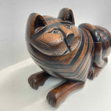 Cat figurine Anglo- indian Hand-carved mahogany. with hidden compartment