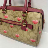 Coach Tan-Pink Signature Leather Shoulder Handbag