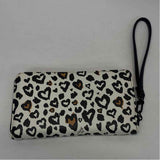 Betsey Johnson White-Black Faux Leather Hearts Zip Around Wallet