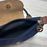 Longchamp Navy-Brown Fabric Colorblock Satchel Handbag