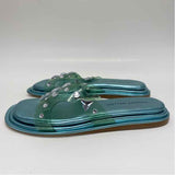 Tamara Mellon Stellaire Size 38-7.5 Women's Aqua Beaded Slide Sandals