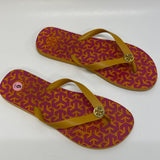 Tory Burch Size 8-9 Women's Orange-Multi Geometric Camel Toe Flip Flops