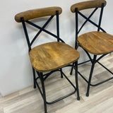 Counter Height Brown-Black Wood-Metal Stool - Set of 2