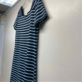 St. James Size 10-M Women's Navy-Aqua Stripe Short Sleeves Shift Dress