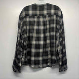 Faherty Size Xl Women's Black-White Plaid Button Up Blouse
