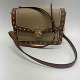 Michael Kors Tan-Brown Colorblock Leather Crossbody Handbag