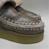 Mou Size 38-7.5 Women's Beige Shimmer Crochet Platform Booties