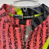 Jamie Sadock Size M Women's Peach-Multi Patchwork Zip Mock Neck Short Sleeve Top