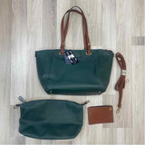Bass Green Faux Leather Pebbled Tote Handbag w Crossbody Handbag and Wristlet