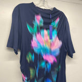 Elie Tahari Size Xl Women's Navy-Multicolor Pattern Maxi-Short Sleeve Dress