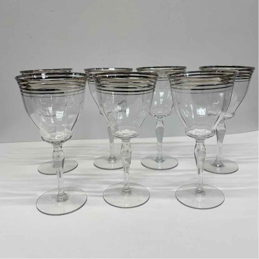 Silver Band Stemmed Bell Shaped Wine Glasses