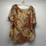 Adrianna Papell Size 20-2x Women's Cream-Multi Floral Pullover Short Sleeve Top