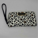 Betsey Johnson White-Black Faux Leather Hearts Zip Around Wallet
