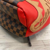 Sprayground Brown-Red Faux Leather Patchwork Backpack