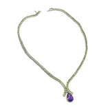 Pearl cut Peridot and Amethyst tennis necklace 925 Sterling Silver Necklace