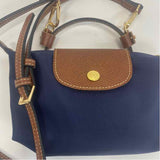Longchamp Navy-Brown Fabric Colorblock Satchel Handbag