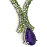 Pearl cut Peridot and Amethyst tennis necklace 925 Sterling Silver Necklace