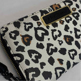 Betsey Johnson White-Black Faux Leather Hearts Zip Around Wallet