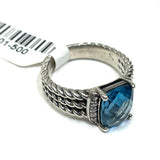 David Yurman Petite Wheaton Ring w Hampton Blue Topaz and Pave Diamonds Size 6.5
