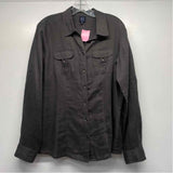 Blue Saks Fifth Ave Size Xl Women's Dark Gray Tweed Button Up Blouse