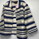 Lafayette 148 Women's Size L Blue-White Stripe Open Front Jacket
