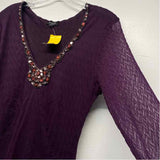 Komarov Size L Women's Purple Beaded Fit And Flare Dress